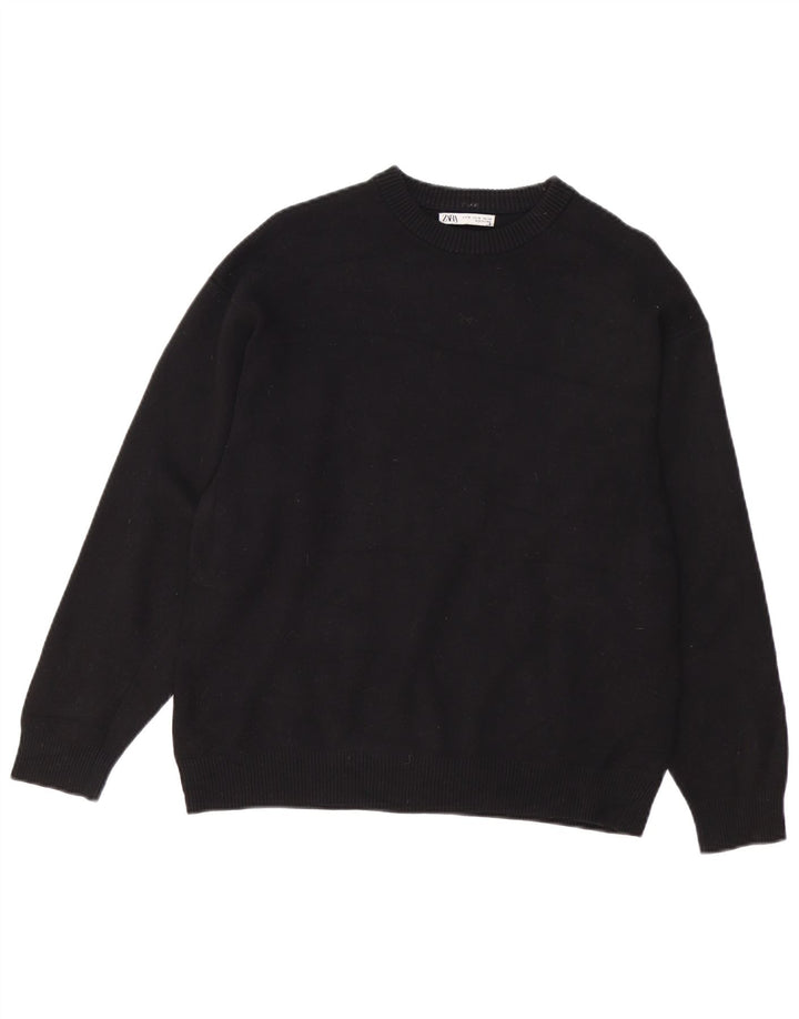 Suéter feminino Zara com gola redonda e viscose preta média UK 14