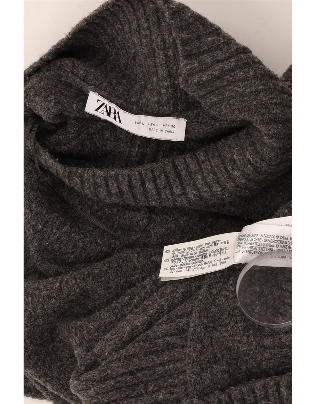 Suéter feminino Zara com gola alta e gola alta, Reino Unido 16, grande, cinza