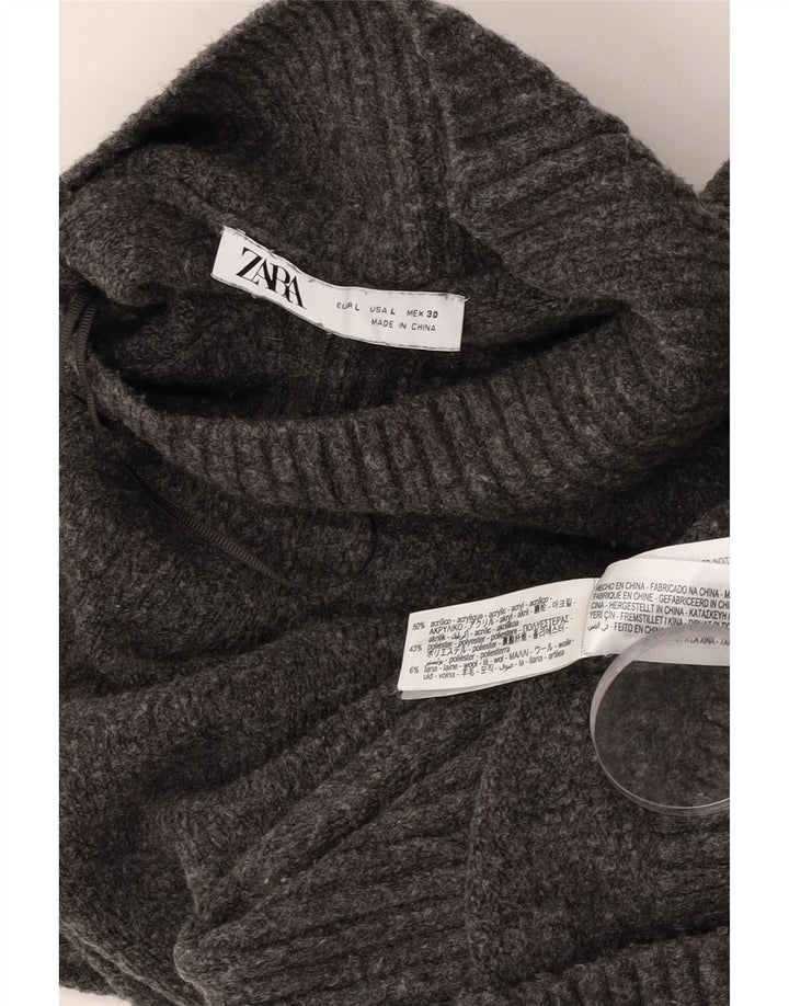 Suéter feminino Zara com gola alta e gola alta, Reino Unido 16, grande, cinza