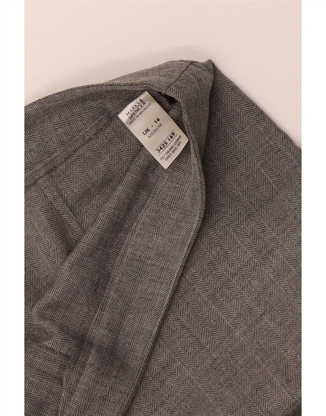 Calça feminina Marks & Spencer Reino Unido 14 médio W32 L28 espinha de peixe cinza