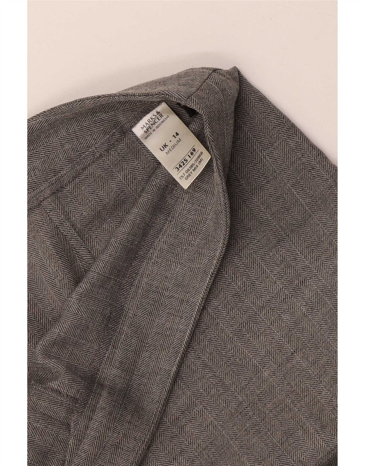 Calça feminina Marks & Spencer Reino Unido 14 médio W32 L28 espinha de peixe cinza