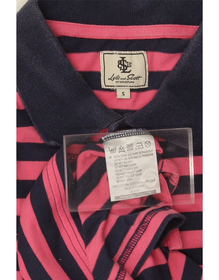 Camisa polo masculina LYLE & SCOTT pequena listrada rosa de algodão