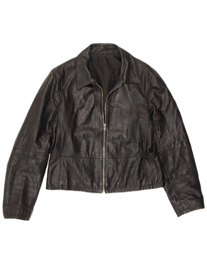 Jaqueta de couro feminina vintage IT 48 XL preta