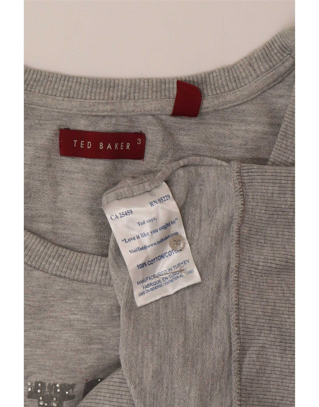 Ted Baker moletom feminino gráfico de manga curta tamanho 3 cinza médio