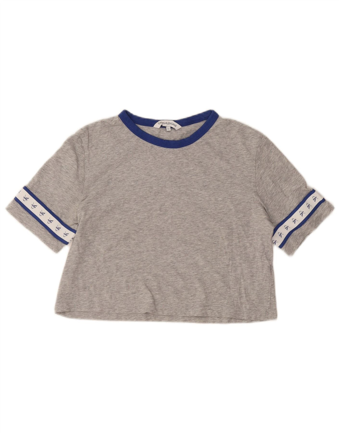 CALVIN KLEIN Camiseta Feminina Crop Graphic Top UK 6 XS Algodão Cinza