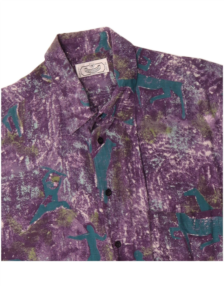 Vintage masculino abstrato Padrão camisa de manga curta grande viscose roxa