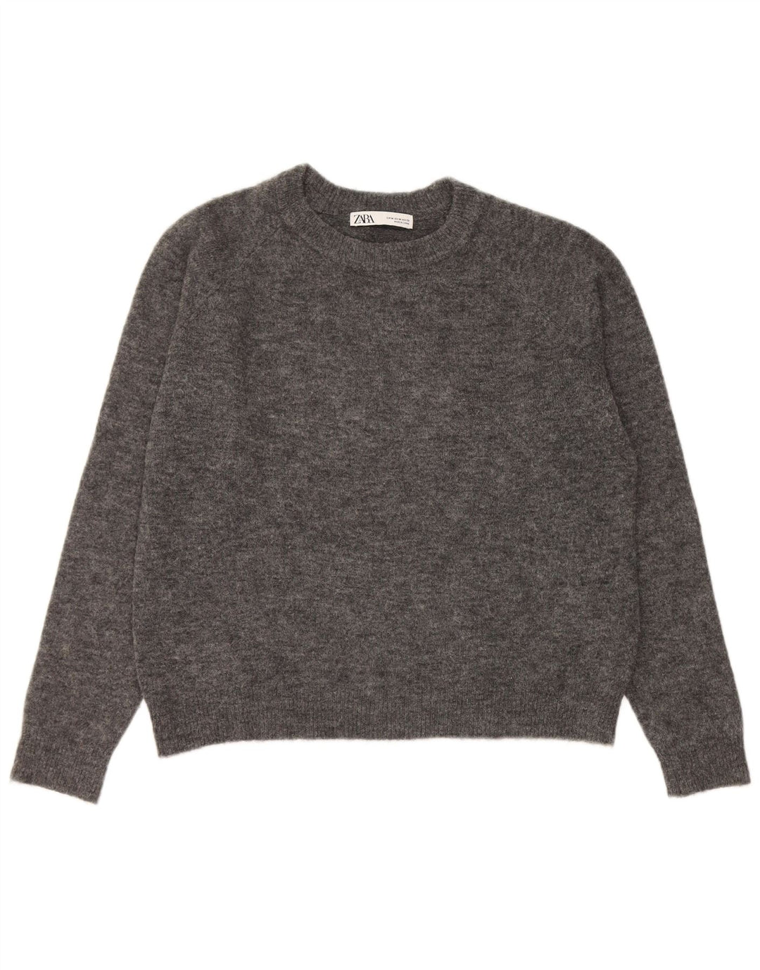 Zara Suéter feminino com gola redonda, Reino Unido 14, médio, cinza, nylon