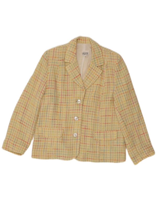 Jaqueta blazer feminina vintage com 3 botões IT 42 algodão xadrez amarelo médio