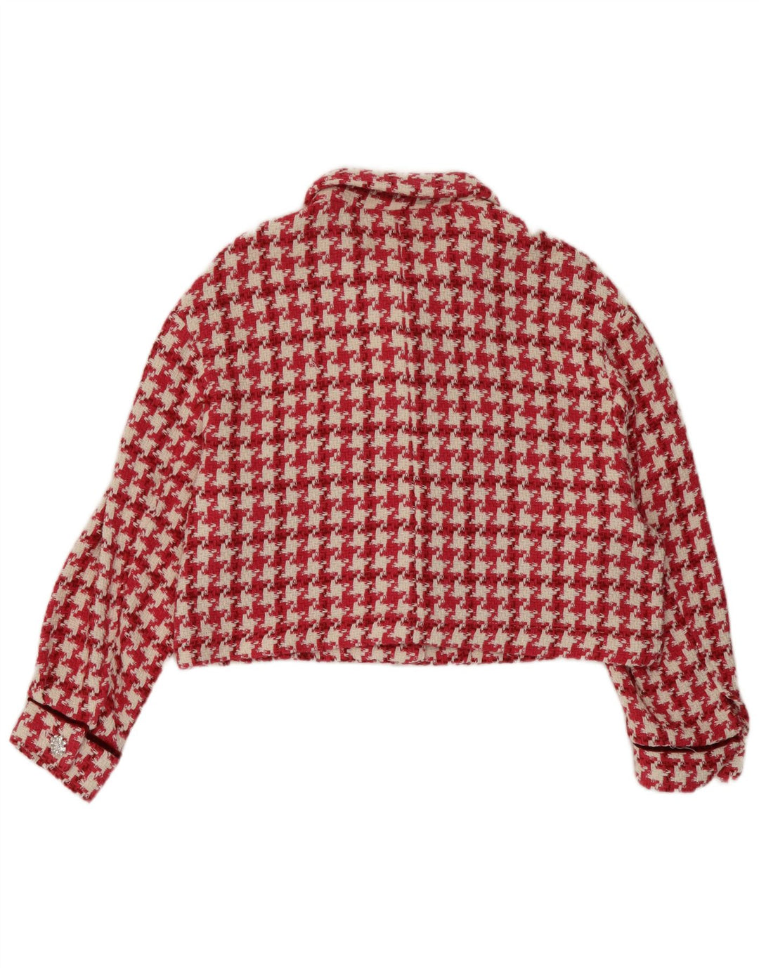 Jaqueta Bolero Feminina Zara Reino Unido 14 Médio Algodão Houndstooth Vermelho