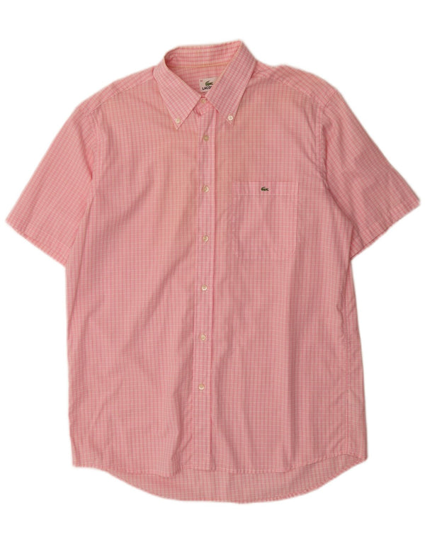 Camisa masculina de manga curta Lacoste tamanho 42 grande algodão guingão rosa