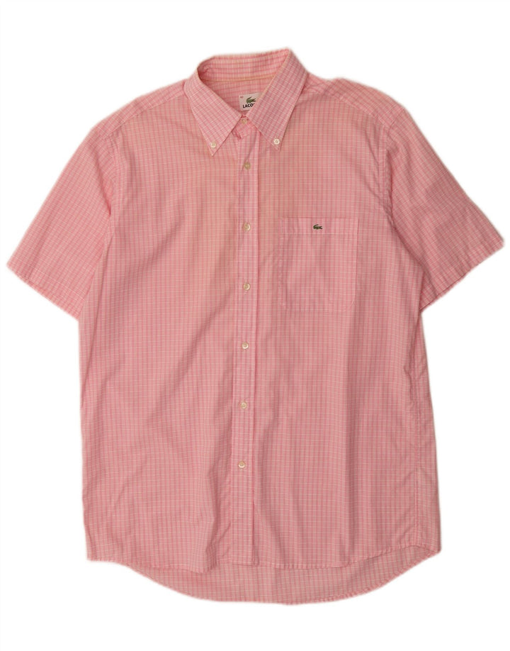Camisa masculina de manga curta Lacoste tamanho 42 grande algodão guingão rosa