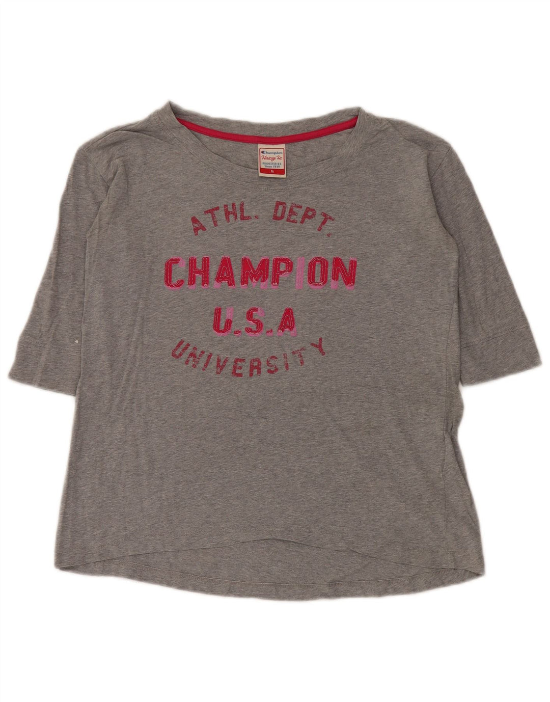Top feminino Champion Heritage Fit gráfico manga 3/4 Reino Unido 14 cinza médio