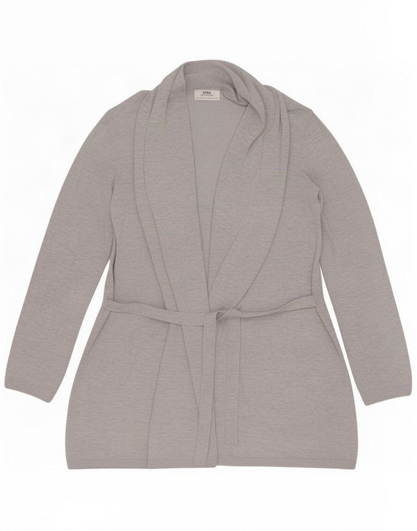 Suéter cardigã feminino Zara Longline Reino Unido 10 viscose manchada cinza pequena