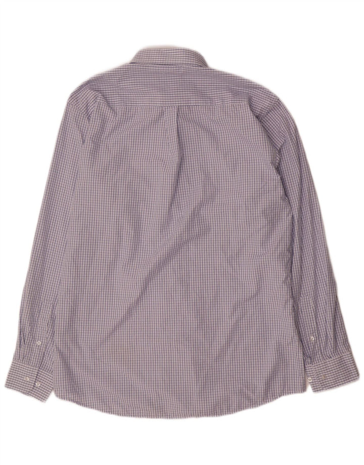 Camisa masculina de ajuste regular Chaps tamanho 16 16,5 grande azul guingão viscose