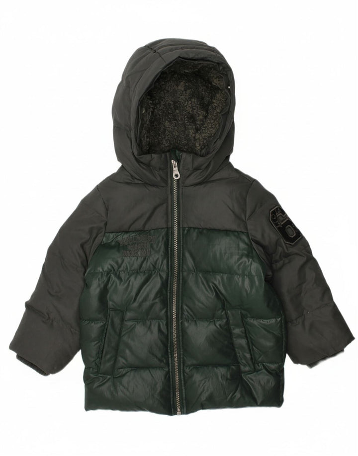 Casaco acolchoado com capuz para bebé BENETTON 18-24 meses verde colorblock