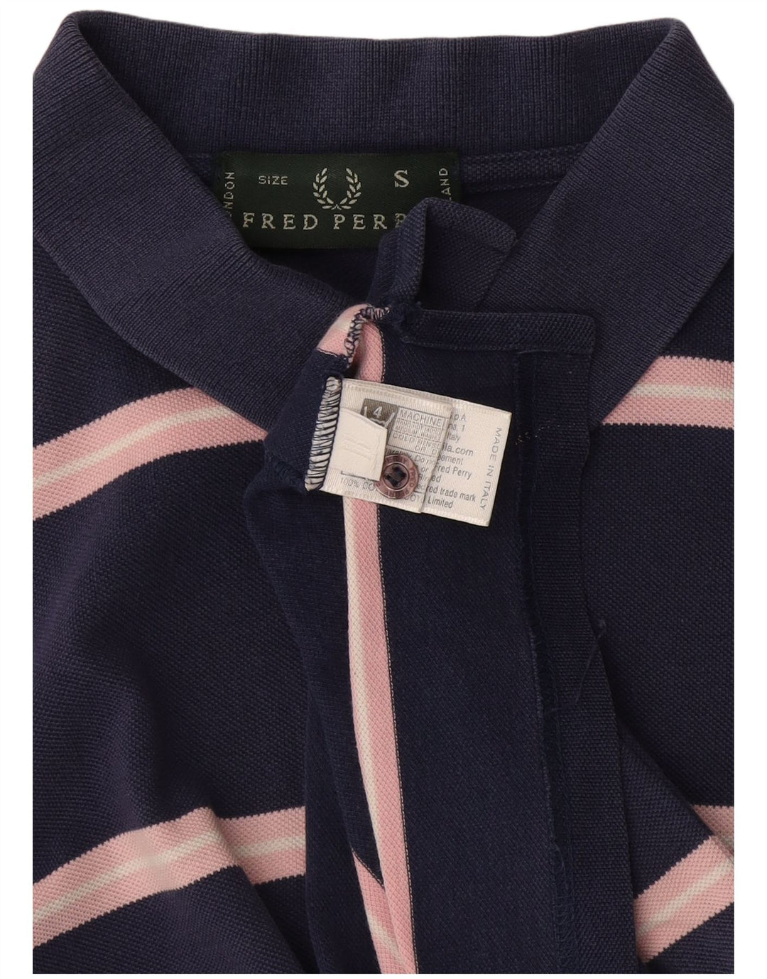 Camisa polo masculina Fred Perry pequena listrada azul marinho de algodão