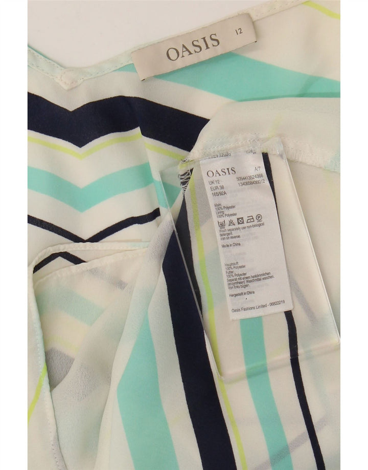 Blusa feminina sem mangas Oasis UK 12 poliéster listrado branco médio