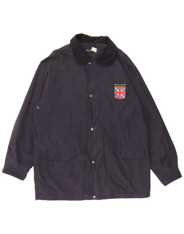 Jaqueta corta-vento masculina VINTAGE UK 44 2XL algodão azul marinho