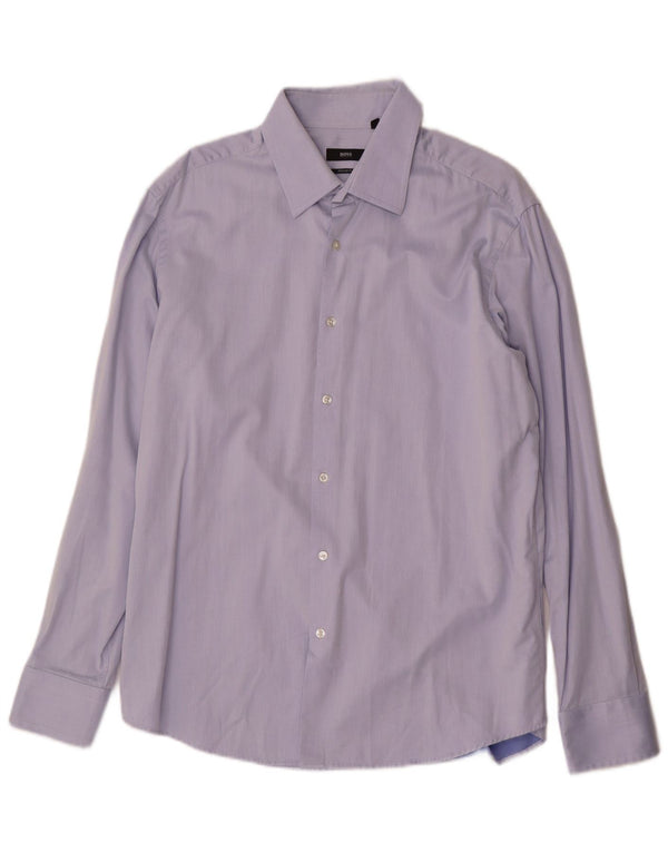 Camisa masculina Hugo Boss Regular Fit tamanho 44 17 1/2 XL algodão azul