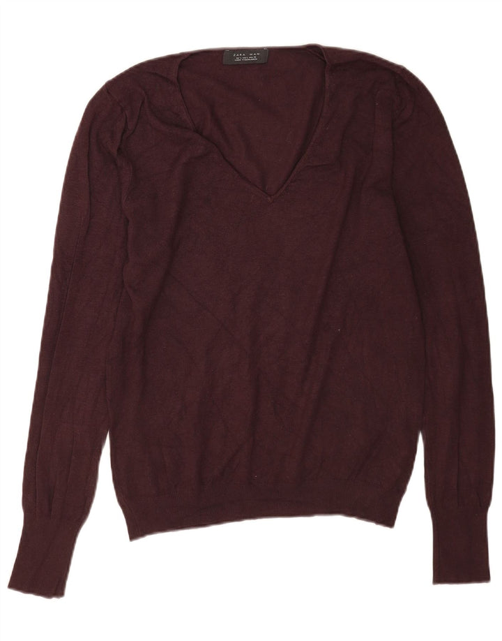 Zara Suéter masculino com decote em V grande viscose marrom