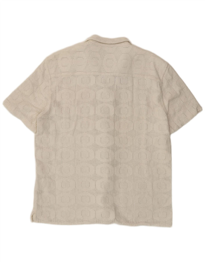 Zara Camisa masculina de manga curta XL algodão geométrico branco