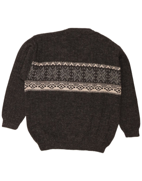 Suéter masculino vintage com decote em V XL cinza Fair Isle Wool