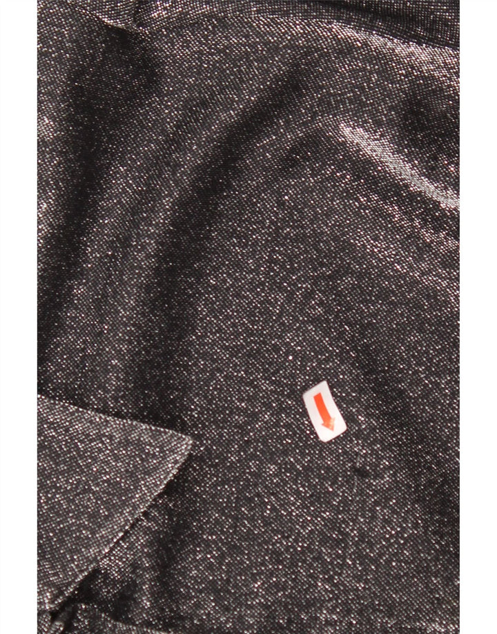 Blusa feminina VINTAGE de grandes dimensões Reino Unido 16 grande poliéster preto manchado