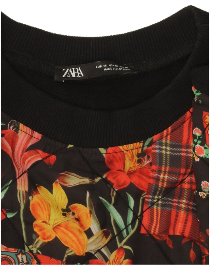 Zara moletom feminino oversized crop jumper UK 14 médio preto patchwork