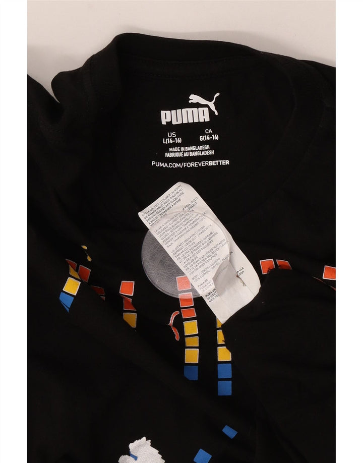 Puma Boys Graphic Top manga comprida 14-15 anos grande algodão preto