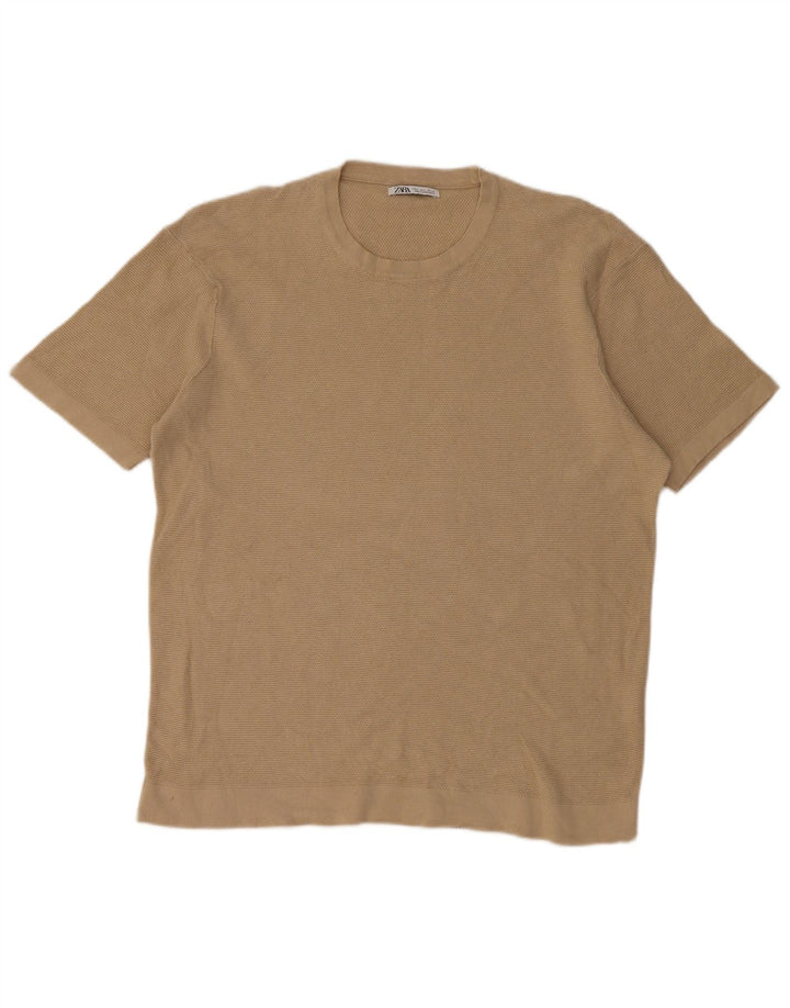 Camiseta masculina ZARA Top grande algodão bege