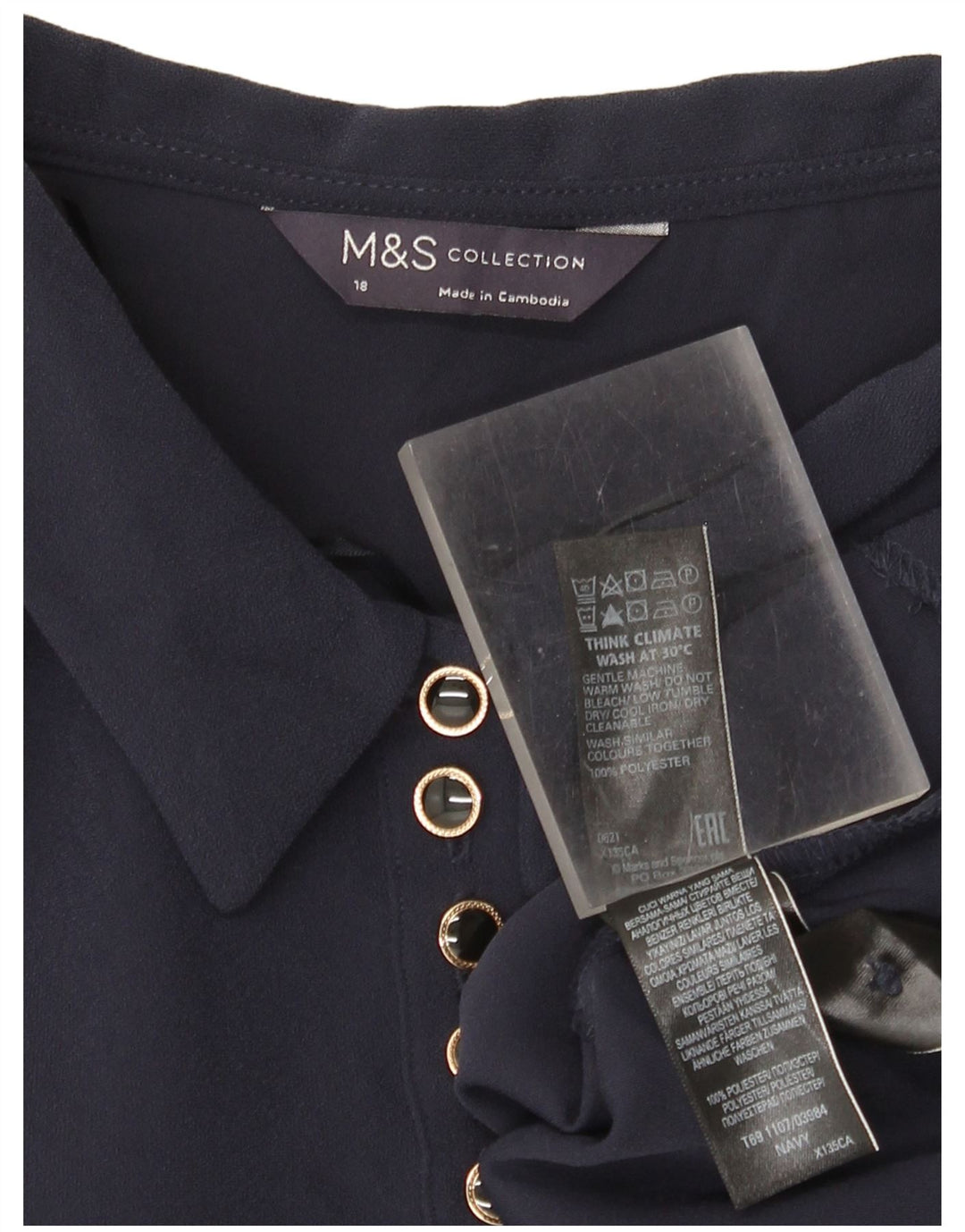 Vestido feminino de manga comprida Marks & Spencer UK 18 XL azul marinho poliéster