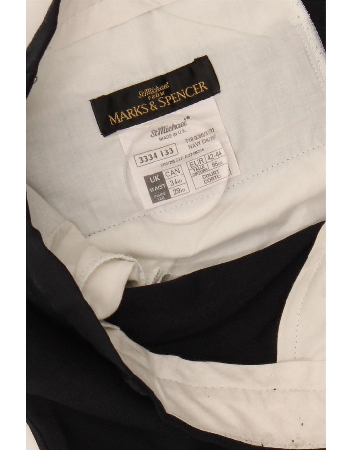 Calça chino reta masculina Marks & Spencer W34 L29 poliéster azul marinho