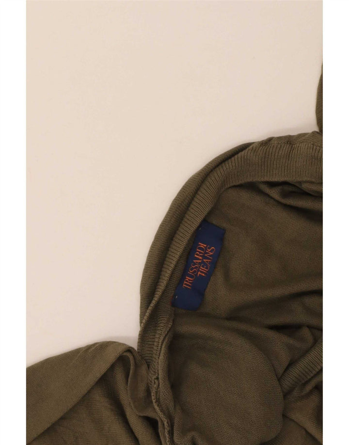 Trussardi Jeans Suéter masculino com decote em V grande cáqui