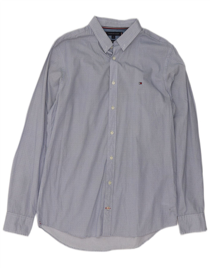 Camisa masculina Tommy Hilfiger Slim Fit algodão manchado azul médio