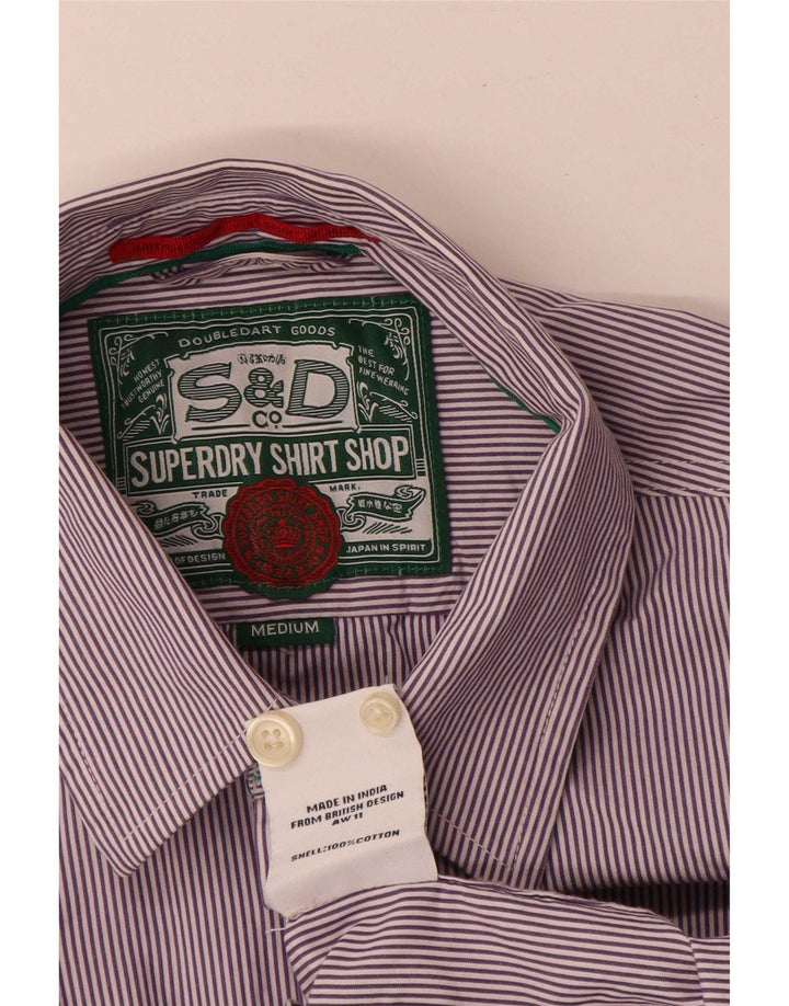 Camisa masculina Superdry Regular Fit média roxa listrada de algodão