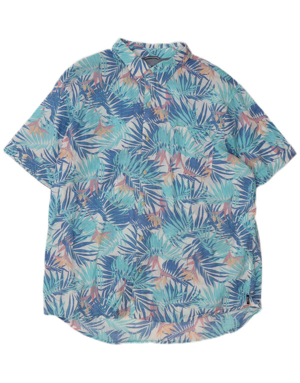 Camisa masculina Izod de manga curta havaiana de água salgada 2XL algodão floral azul