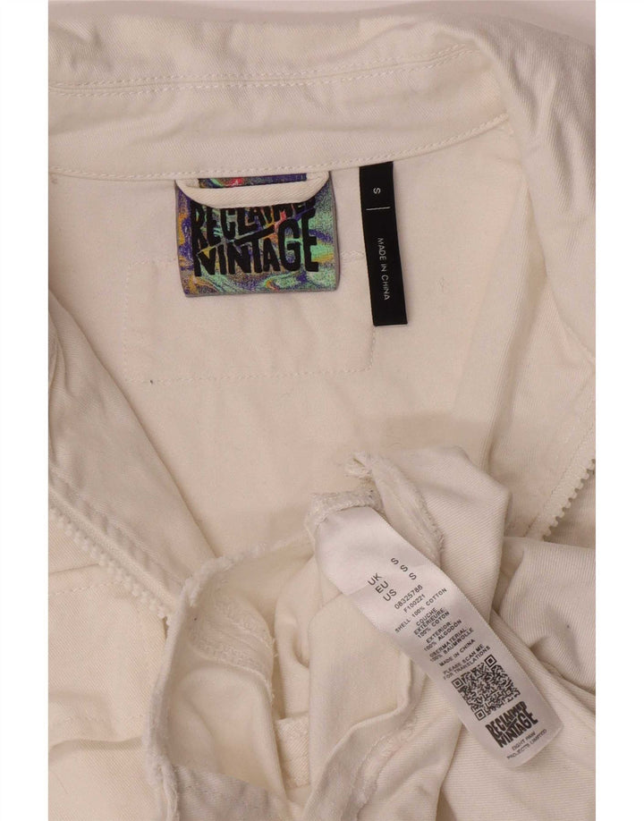 Jaqueta jeans feminina vintage UK 10 algodão branco pequeno