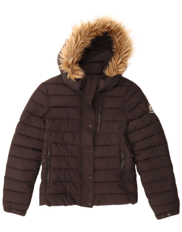 Jaqueta acolchoada com capuz feminina Superdry UK 10 pequena nylon preta