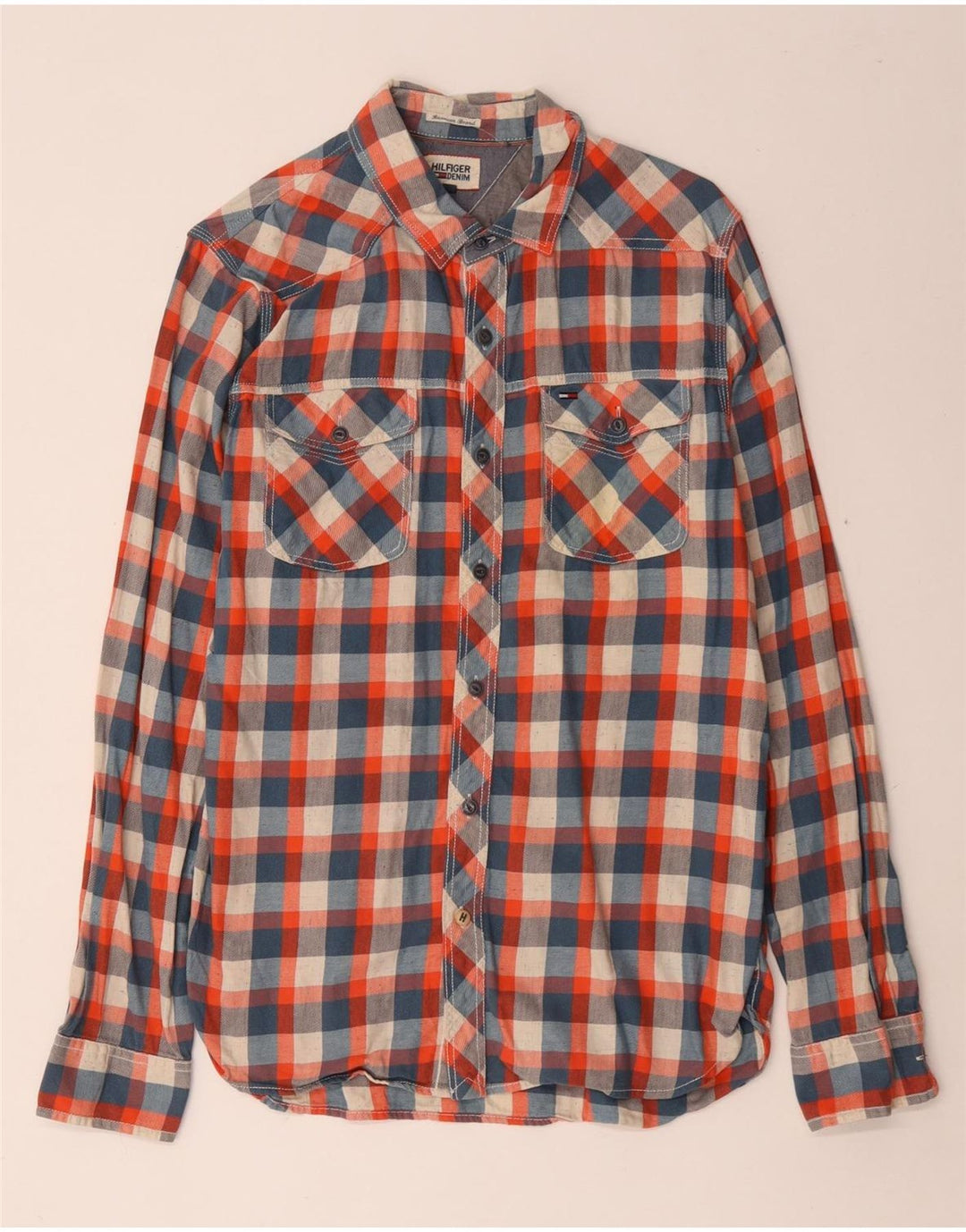 Camisa masculina Tommy Hilfiger média xadrez multicolorida de algodão