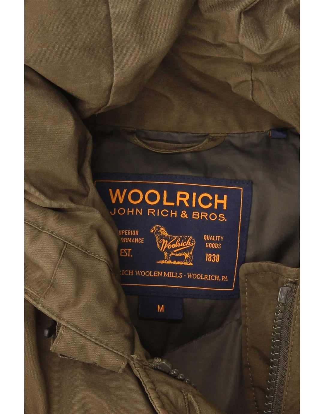 Casaco acolchoado com capuz feminino Woolrich Reino Unido 14 algodão cáqui médio