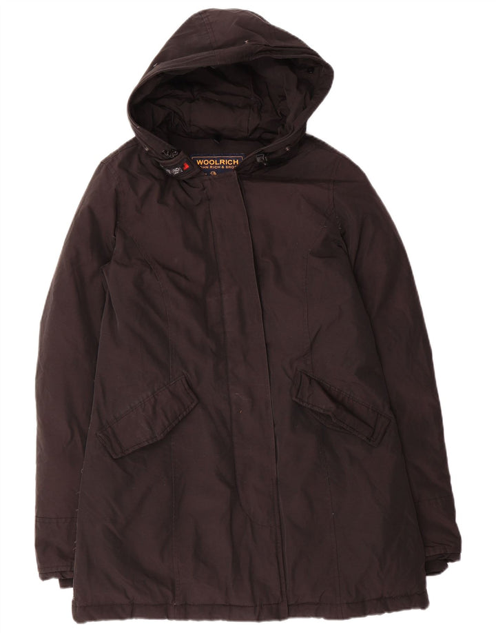 Casaco acolchoado com capuz feminino Woolrich Reino Unido 10 pequeno algodão preto