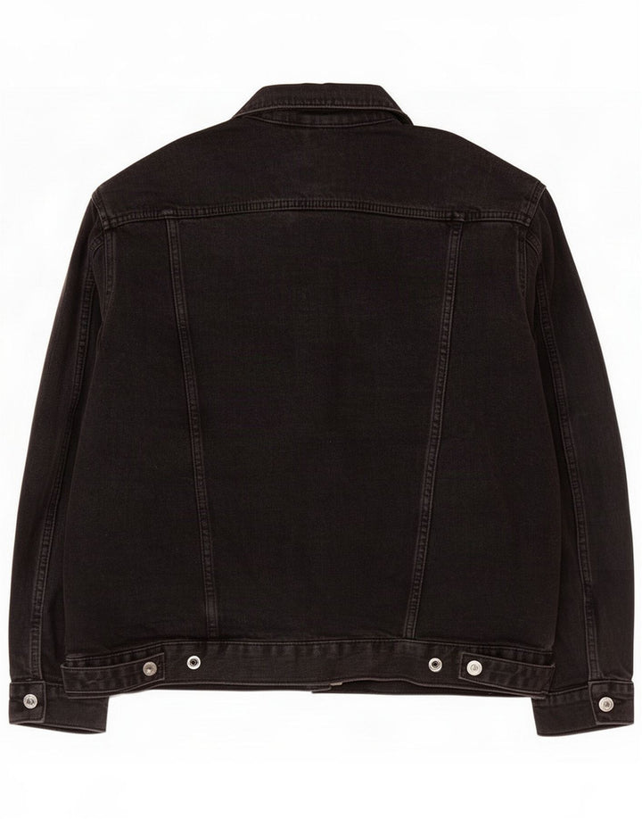 Topshop Jaqueta jeans feminina oversized Reino Unido 10 pequeno algodão preto