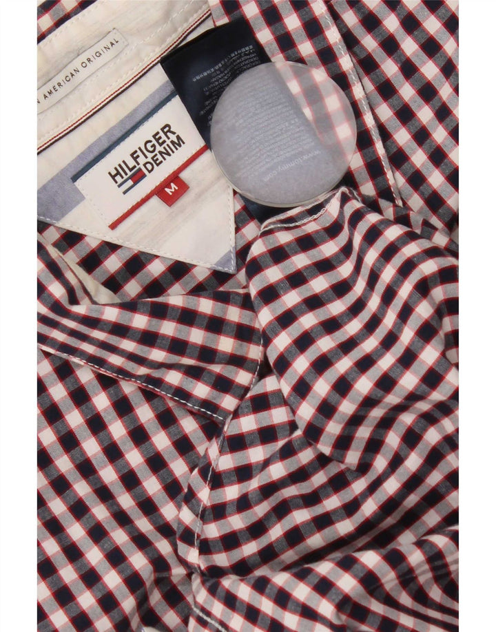 Camisa masculina de manga curta Tommy Hilfiger, algodão guingão azul marinho médio