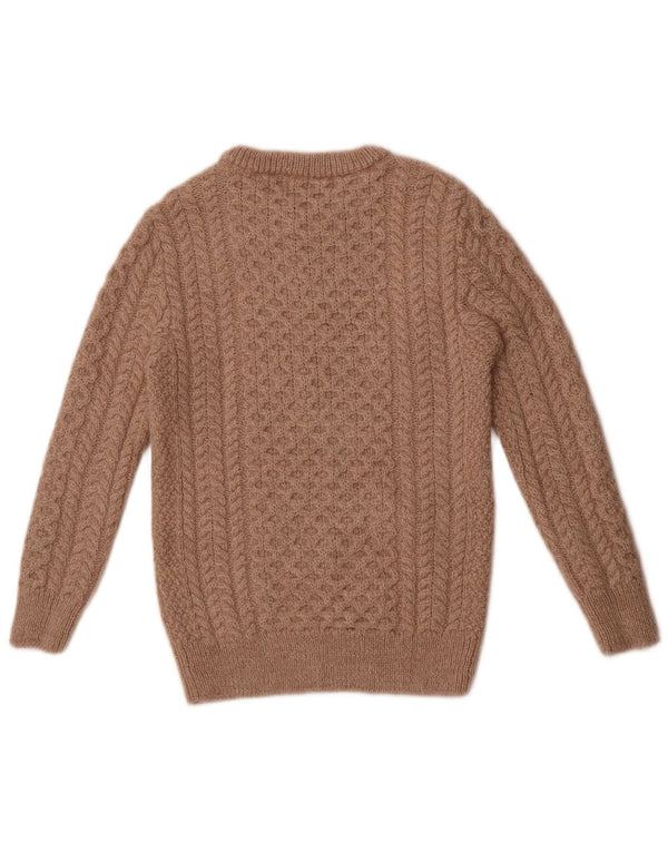 Suéter feminino vintage com gola canoa, uk 10 lã merino pequena bege