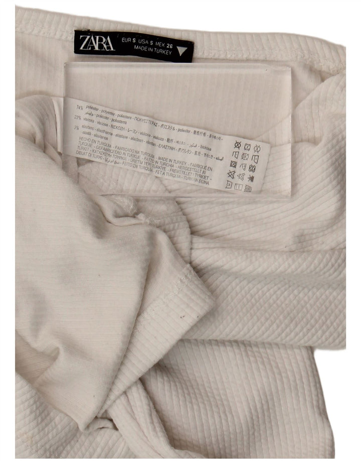 Zara Crop Top Feminino Manga Longa Reino Unido 8 Pequeno Poliéster Branco