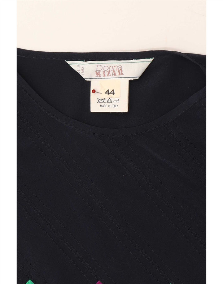 Blusa feminina Donna Mizar Top IT 44 Seda geométrica azul marinho médio