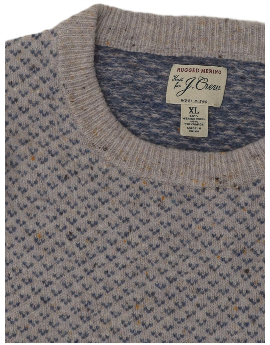 Suéter feminino J. CREW com gola canoa UK 18 XL azul Fair Isle lã
