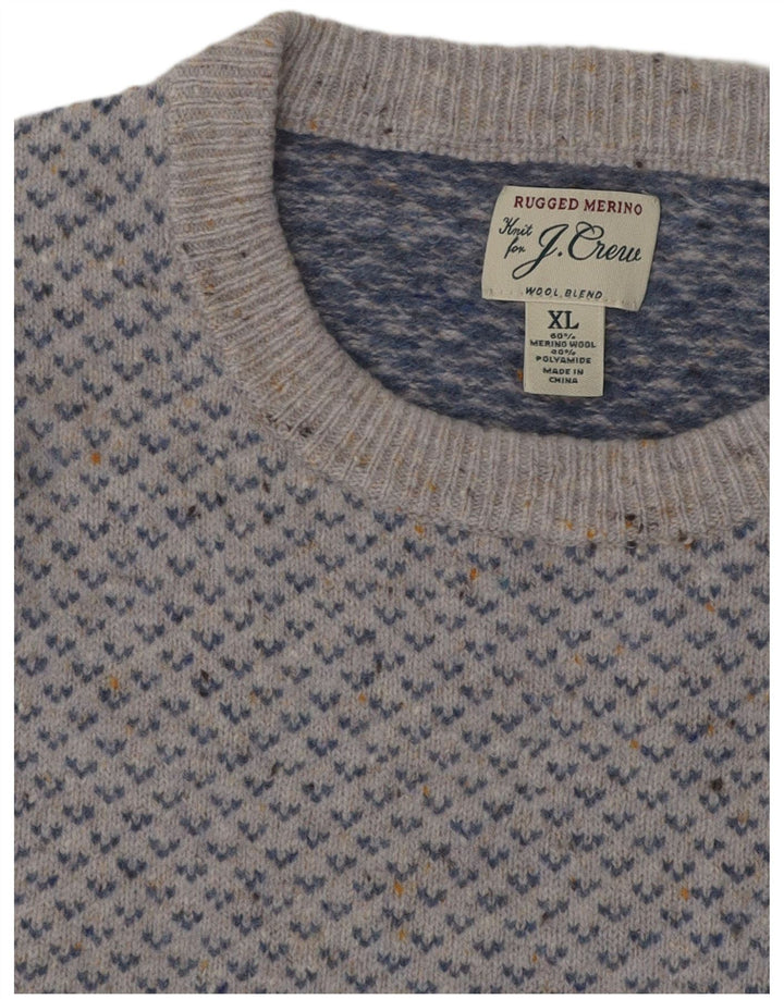 Suéter feminino J. CREW com gola canoa UK 18 XL azul Fair Isle lã