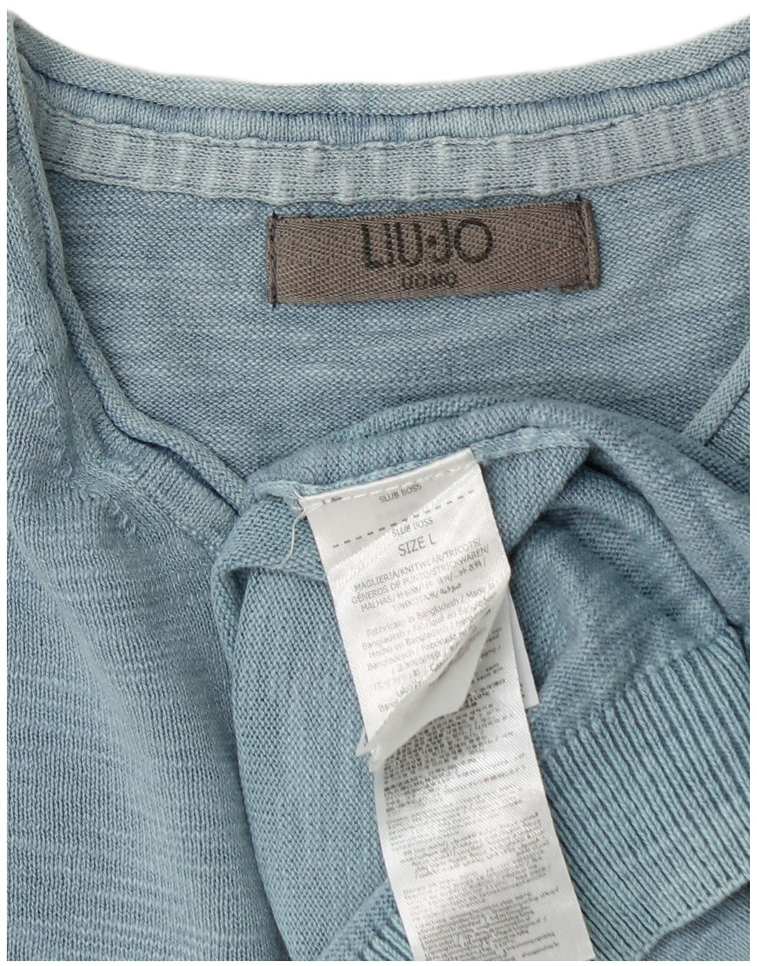 Liu Jo Suéter masculino com gola redonda, grande algodão manchado azul