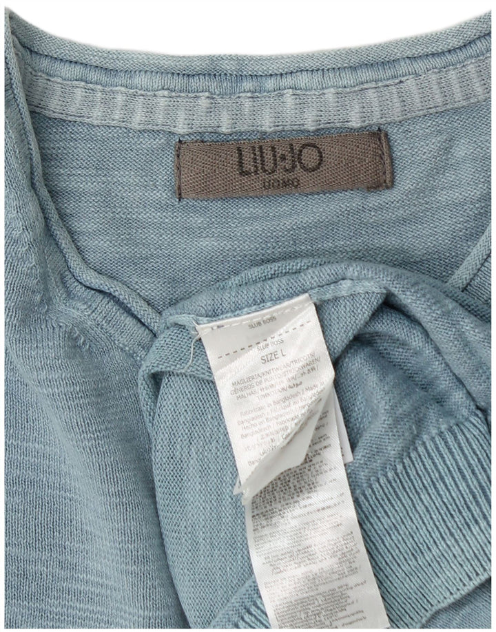 Liu Jo Suéter masculino com gola redonda, grande algodão manchado azul